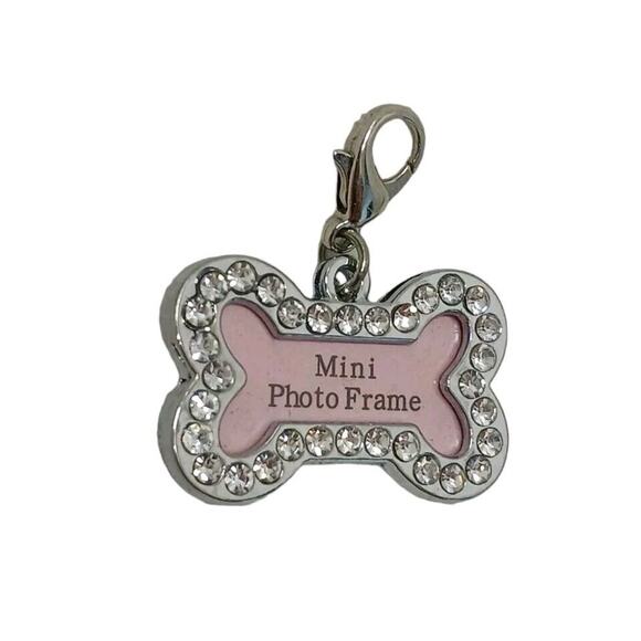 DOG BONE Photo PENDENT Simulated Diamonds Picture Charm 1" Silver Pendant FANCY - Picture 3 of 7